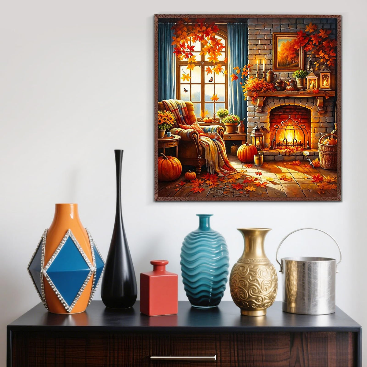 Fall Fireplace Leaf Diamond Art Kits for Adults, 5D Diamond Painting Kits for...