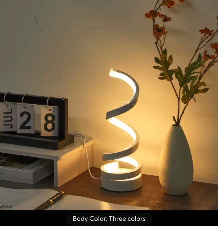 Modern Spiral LED Table Lamp, Color Changing, Corded, Black/White