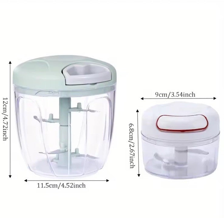 Manual Pull Cord Food Chopper 2 Cup Plastic w/ Container Lid Blade 12 cm
