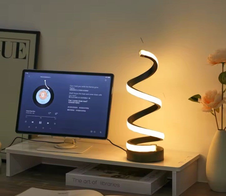 Modern Spiral LED Table Lamp, Color Changing, Corded, Black/White