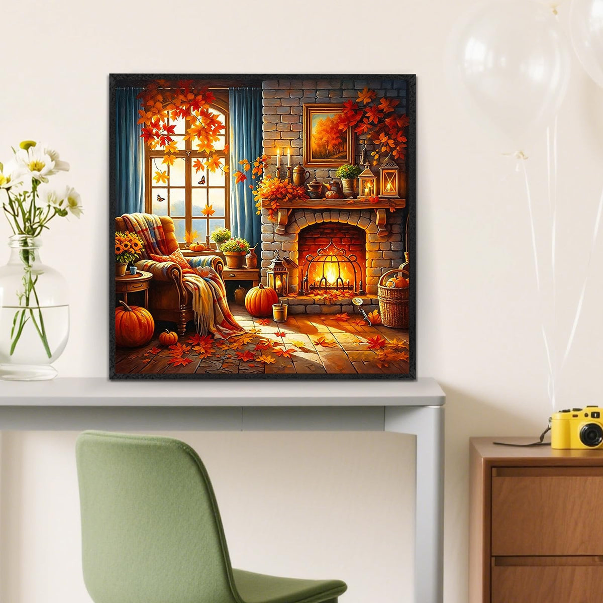 Fall Fireplace Leaf Diamond Art Kits for Adults, 5D Diamond Painting Kits for...