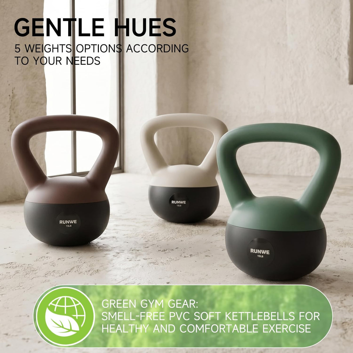 RUNWE Soft Kettlebell 5lb 10lb 15lb 20lb 25lb, Sand Filled Quiet FloorFriendl...