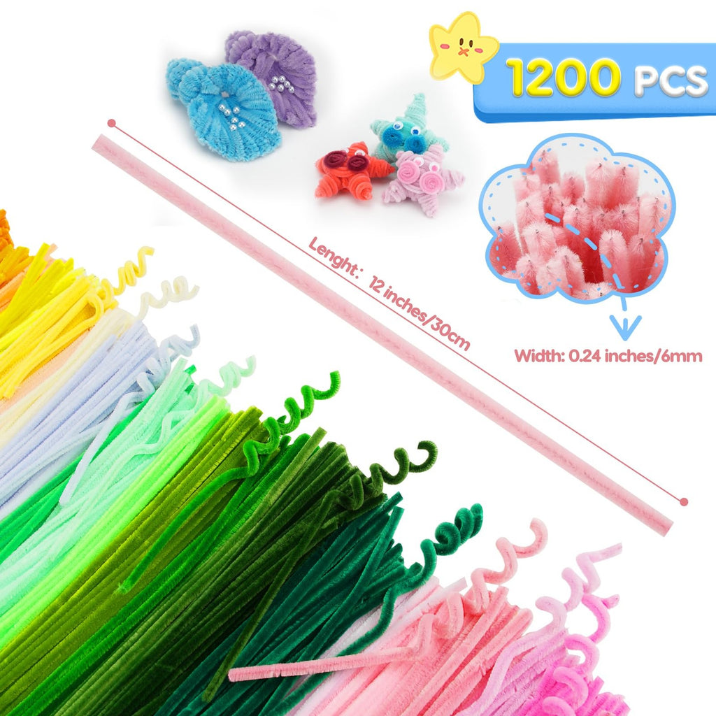 1200PCS Pipe Cleaners Craft, Pipe Cleaners Bulk for Arts and Crafts Supplies ...