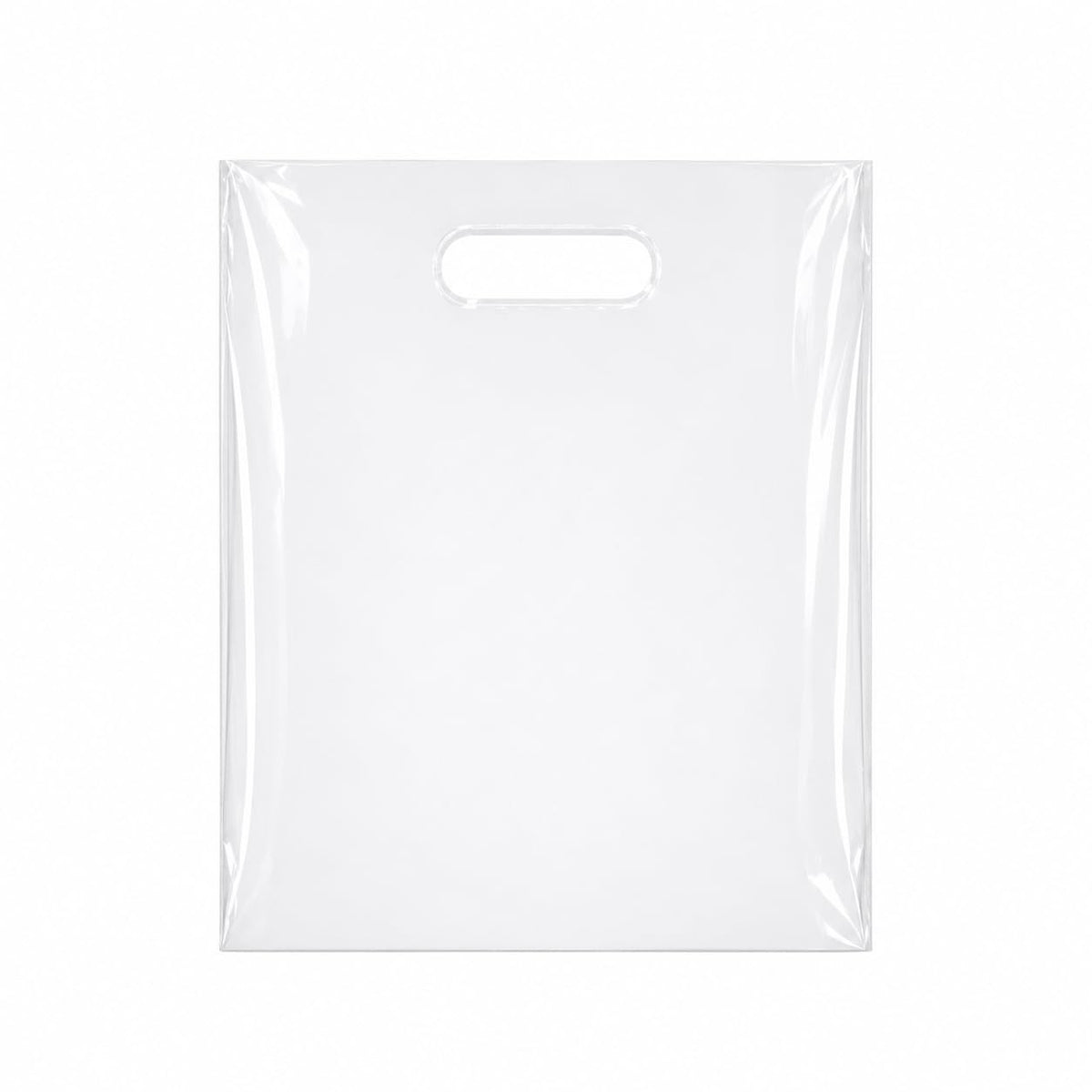 100 Pack Clear Plastic Shopping Bags 9" x 12" with Die Cut Handles