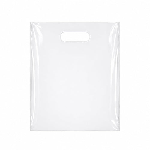 100 Pack Clear Plastic Shopping Bags 9" x 12" with Die Cut Handles