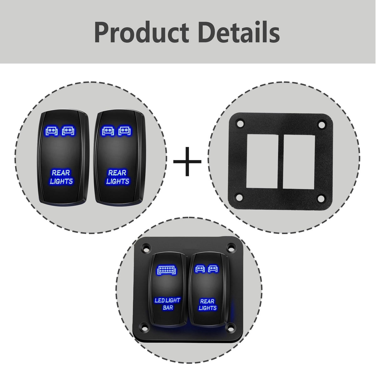AUXBC 2 Way Rocker Switch Panel Housing Holder, 2 Gang Black Aluminium Rocker...