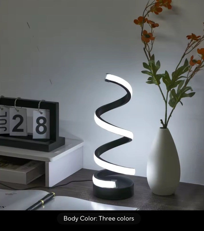 Modern Spiral LED Table Lamp, Color Changing, Corded, Black/White