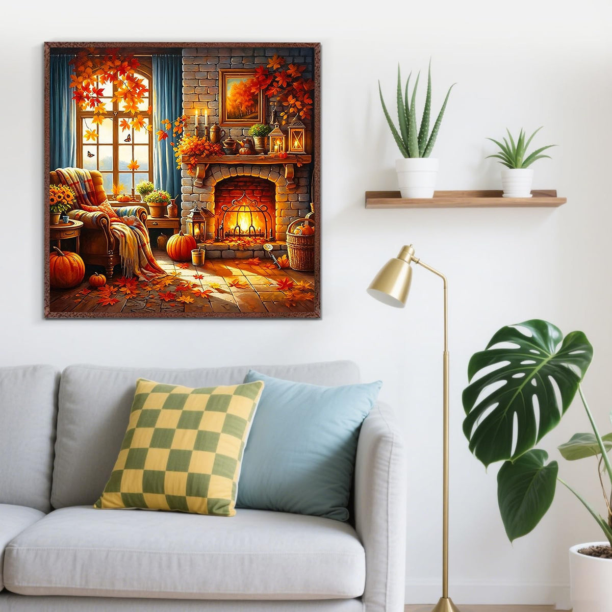 Fall Fireplace Leaf Diamond Art Kits for Adults, 5D Diamond Painting Kits for...
