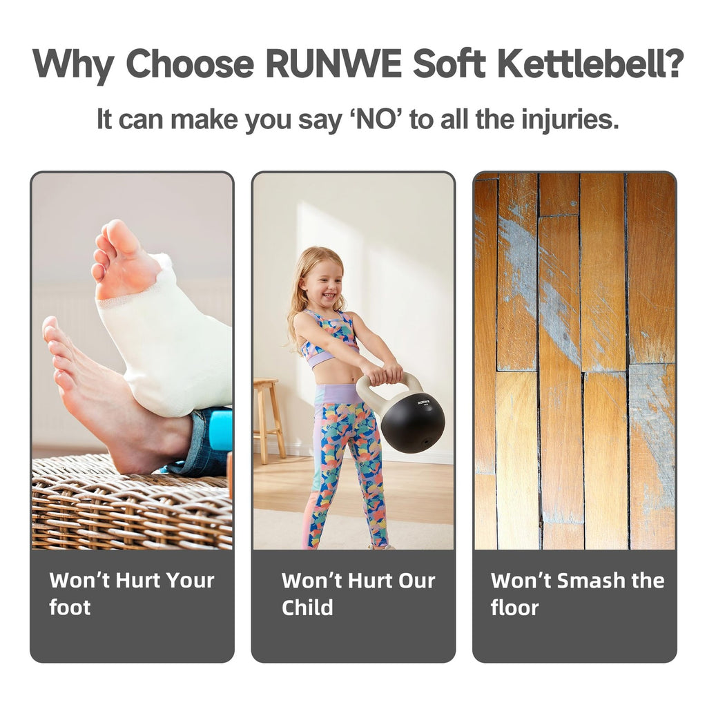 RUNWE Soft Kettlebell 5lb 10lb 15lb 20lb 25lb, Sand Filled Quiet FloorFriendl...