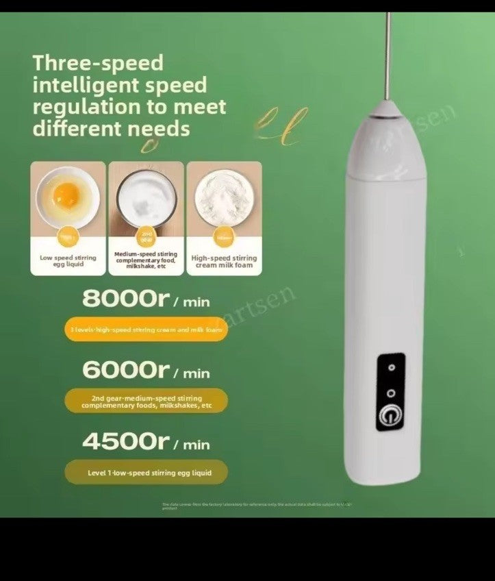 Wireless Electric Handheld Milk Frother 3-Speed Type-C Rechargeable White/Black