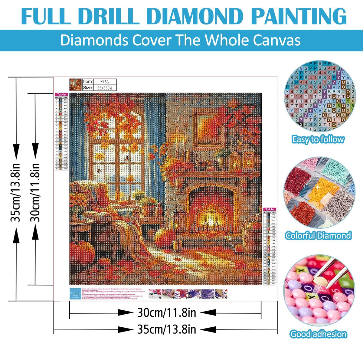 Fall Fireplace Leaf Diamond Art Kits for Adults, 5D Diamond Painting Kits for...