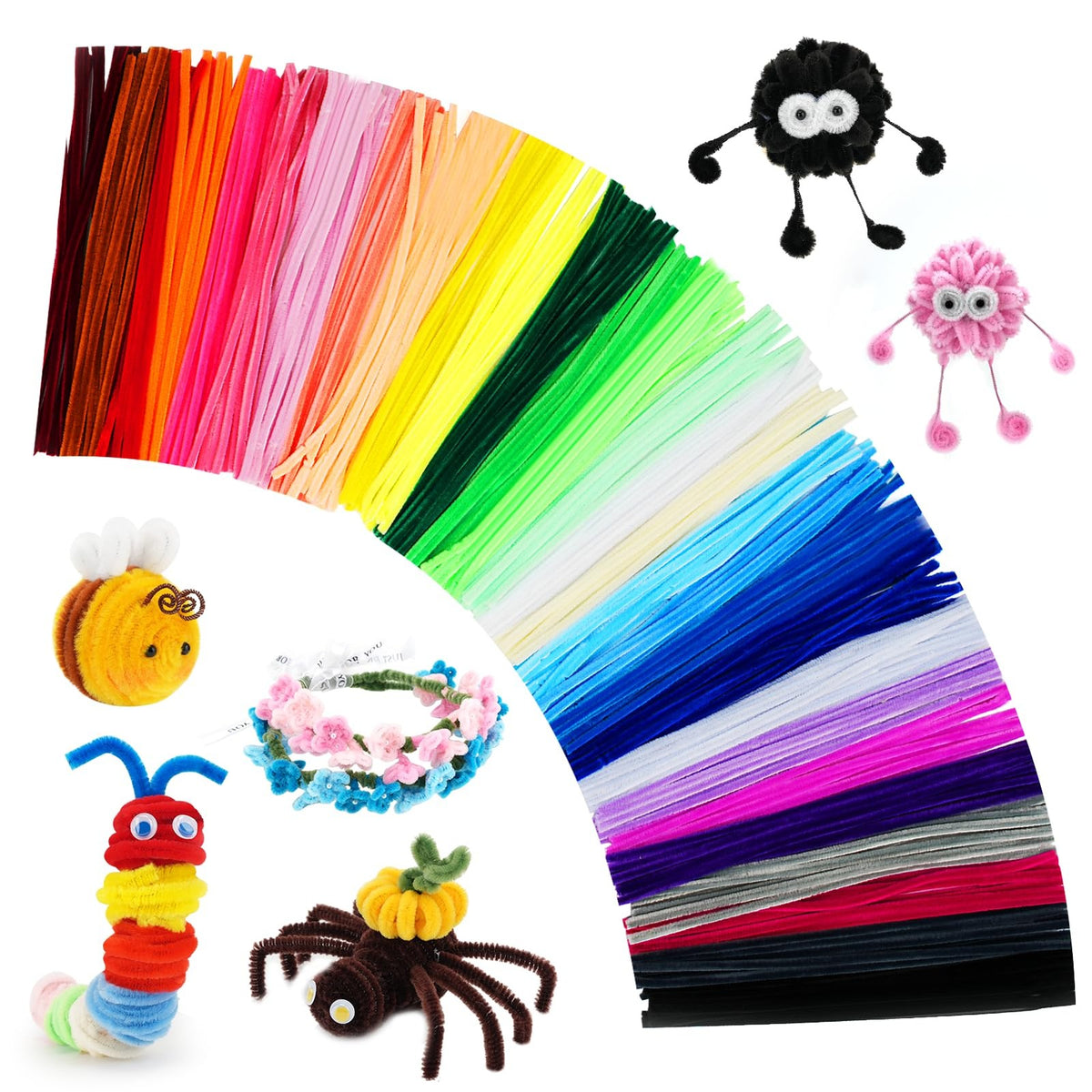 1200PCS Pipe Cleaners Craft, Pipe Cleaners Bulk for Arts and Crafts Supplies ...