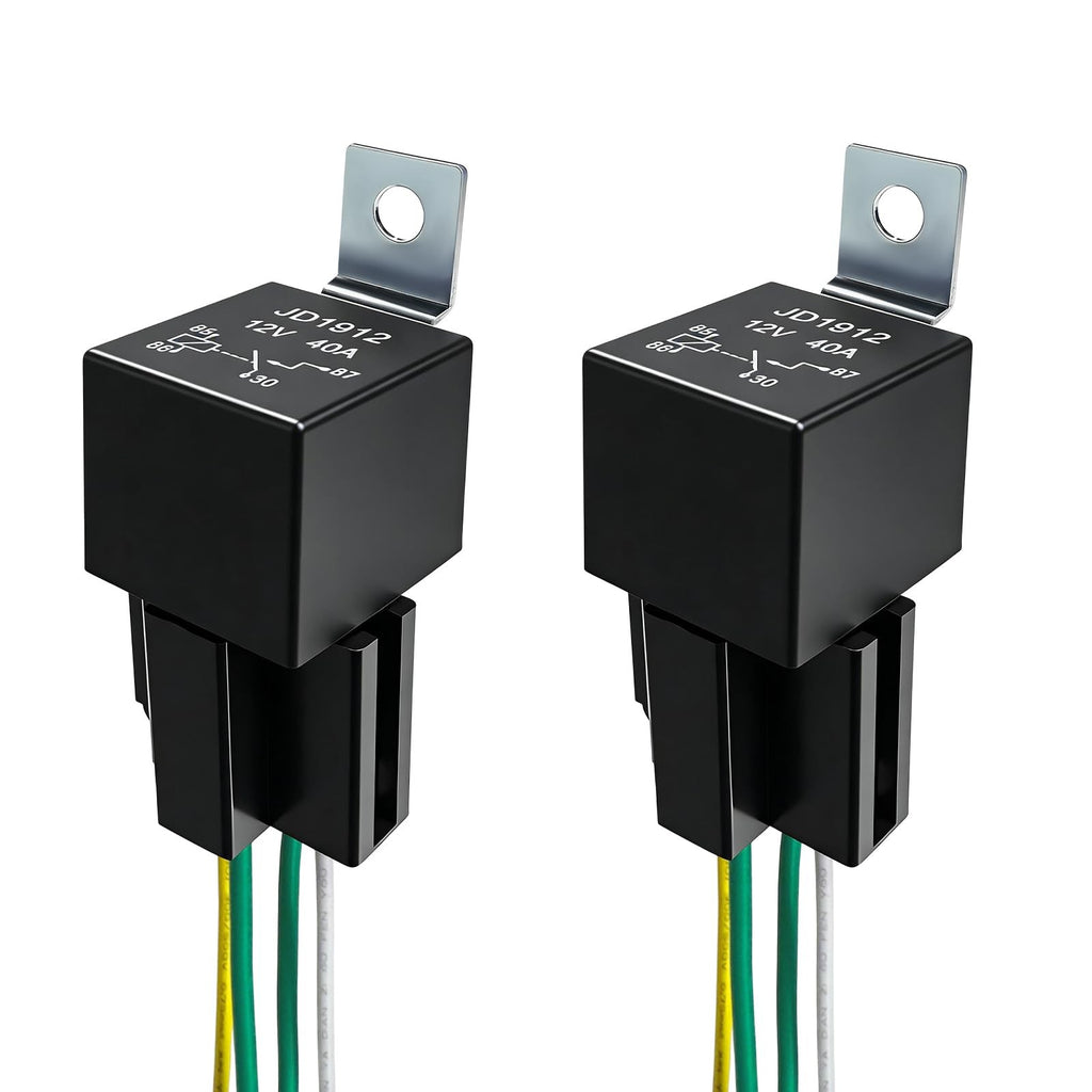 Pxobiug 2 PCS JD1912 Car Relay Harness, 12V 40A 4 Pin SPST 18AWG Vehicle Rela...