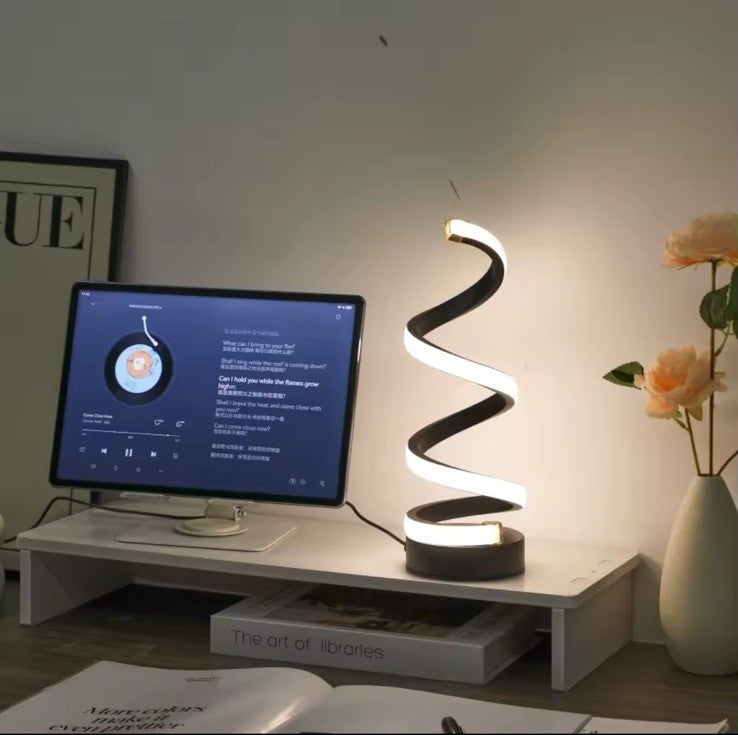 Modern Spiral LED Table Lamp, Color Changing, Corded, Black/White