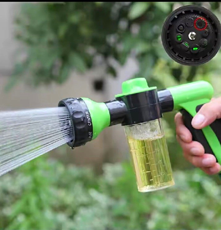 8-Pattern Garden Hose Multi-Pattern Sprayer Nozzle w/ Soap Bottle Green/Black