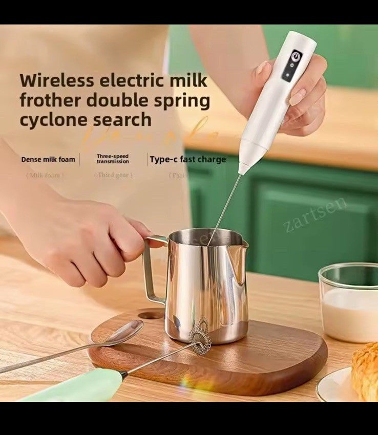 Wireless Electric Handheld Milk Frother 3-Speed Type-C Rechargeable White/Black